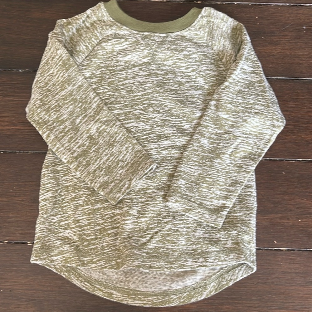 Boys Sweater. Olive green and white.